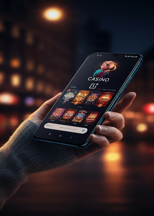 Interfaz principal de Mafia Casino, mostrando su diseño elegante en tonos oscuros con navegación intuitiva y un banner de bienvenida.